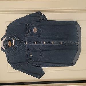 Large Harley Davidson Denim Button Down Short Sleeve